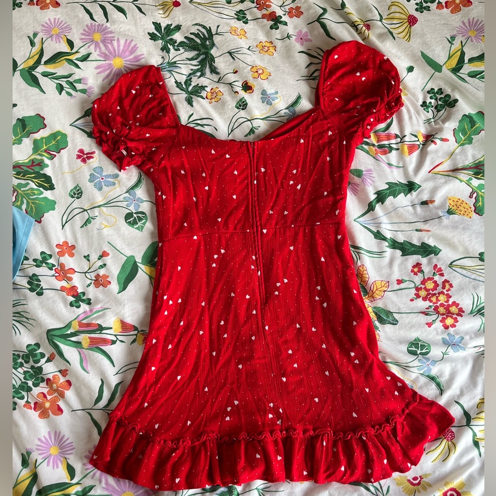 B-Smart Red Puff-Sleeve Ruffle Mini Dress - Picture 4 of 8